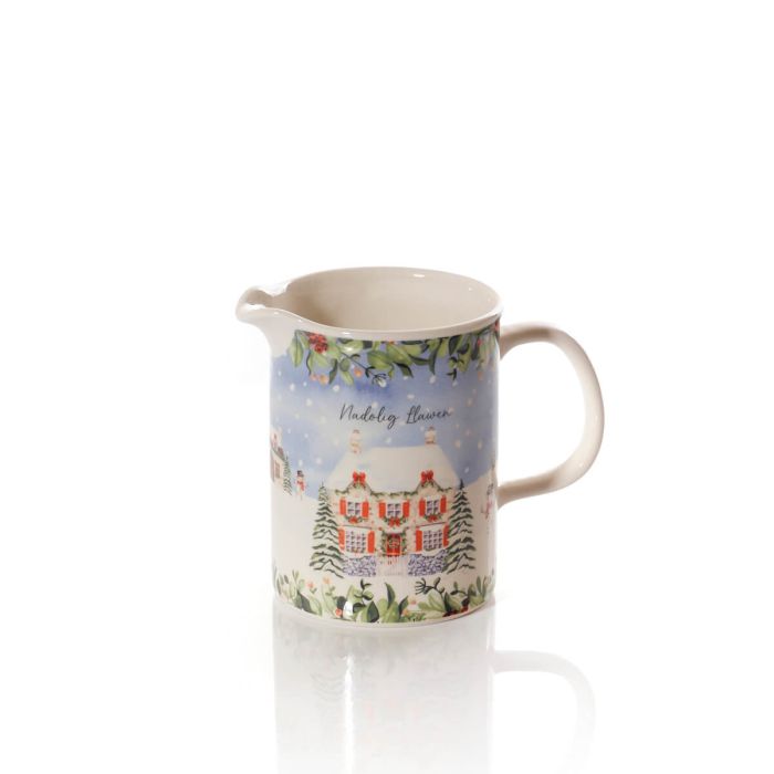 Nadolig Llawen Welsh Christmas Cottage Scene Ceramic Jug
