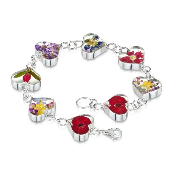 Shrieking Violet® Sterling Silver Mixed Flowers Heart Bracelet