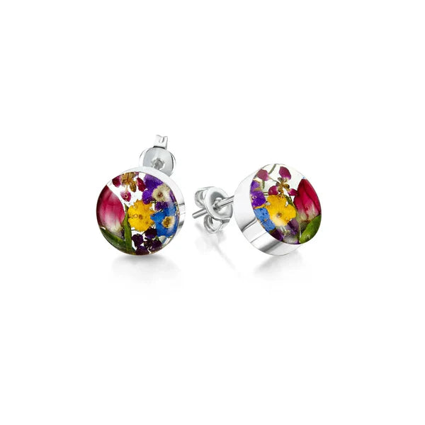 Shrieking Violet® Sterling Silver Mixed Flowers Round Stud Earrings