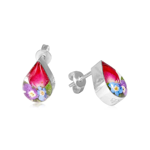 Shrieking Violet® Sterling Silver Mixed Flowers Teardrop Earrings