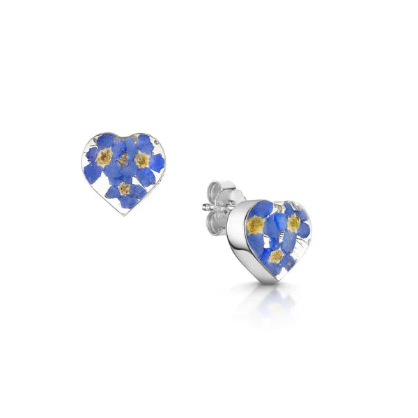 Shrieking Violet® Sterling Silver Forget Me Not Heart Stud Earrings