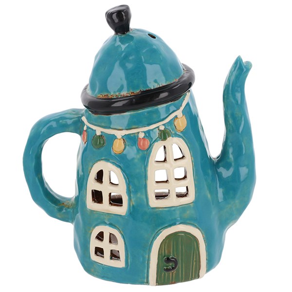 Tebot Crochenwaith y Pentref Tŷ Cannwyll Te Glas