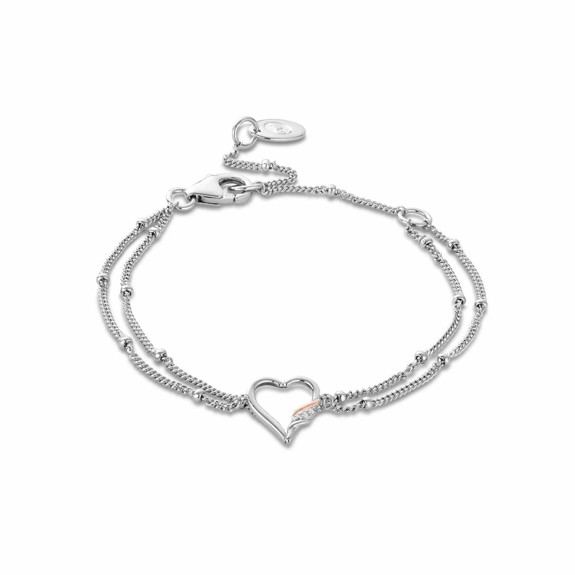 Clogau® Past Present Future® Sterling Silver Heart Double-Chain Bracelet with Topaz