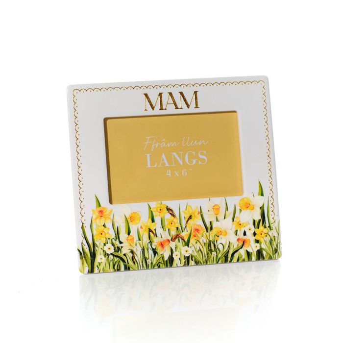Welsh Daffodil Ceramic 3D Raised Detail With Gold Mam Photo Frame