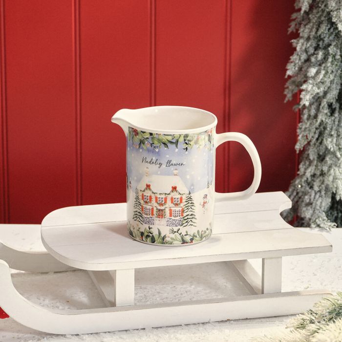 Nadolig Llawen Welsh Christmas Cottage Scene Ceramic Jug
