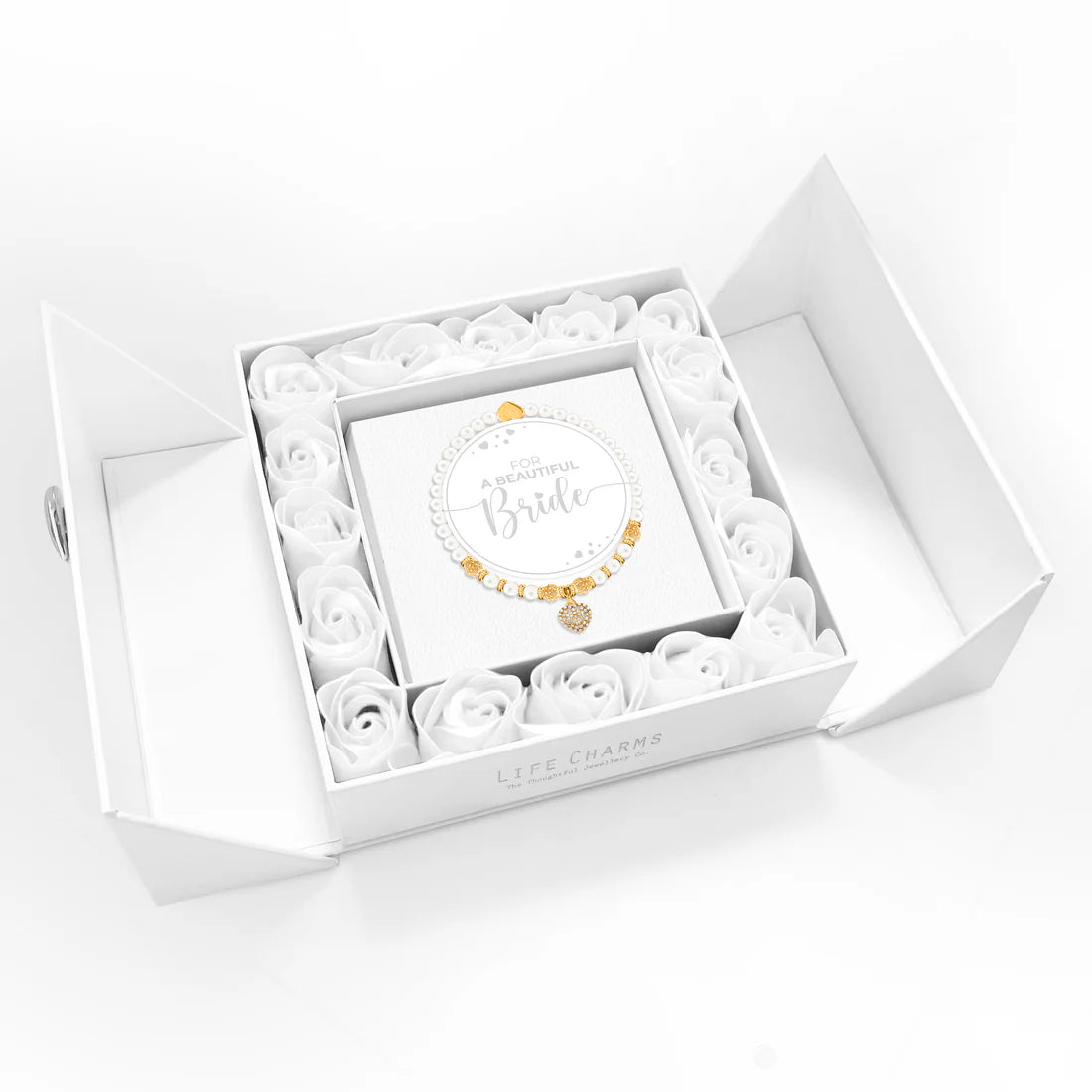 Set Rhodd Bocs Blodau Breichled Gellyg Dŵr Croyw Life Charms Bride