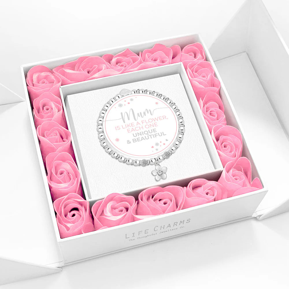 Breichled Swyn Mum Like A Flower Life Charms Set Rhodd Bocs Blodau