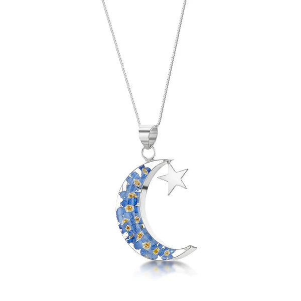 Shrieking Violet® Sterling Silver Forget Me Not Moon and Stars Pendant